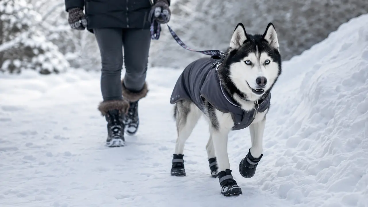 Husky Siberiano con la famiglia durante una passeggiata