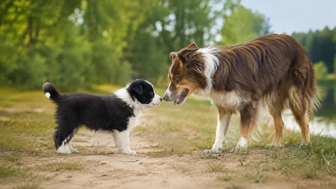 Cucciolo durante una prima passeggiata calma e sicura