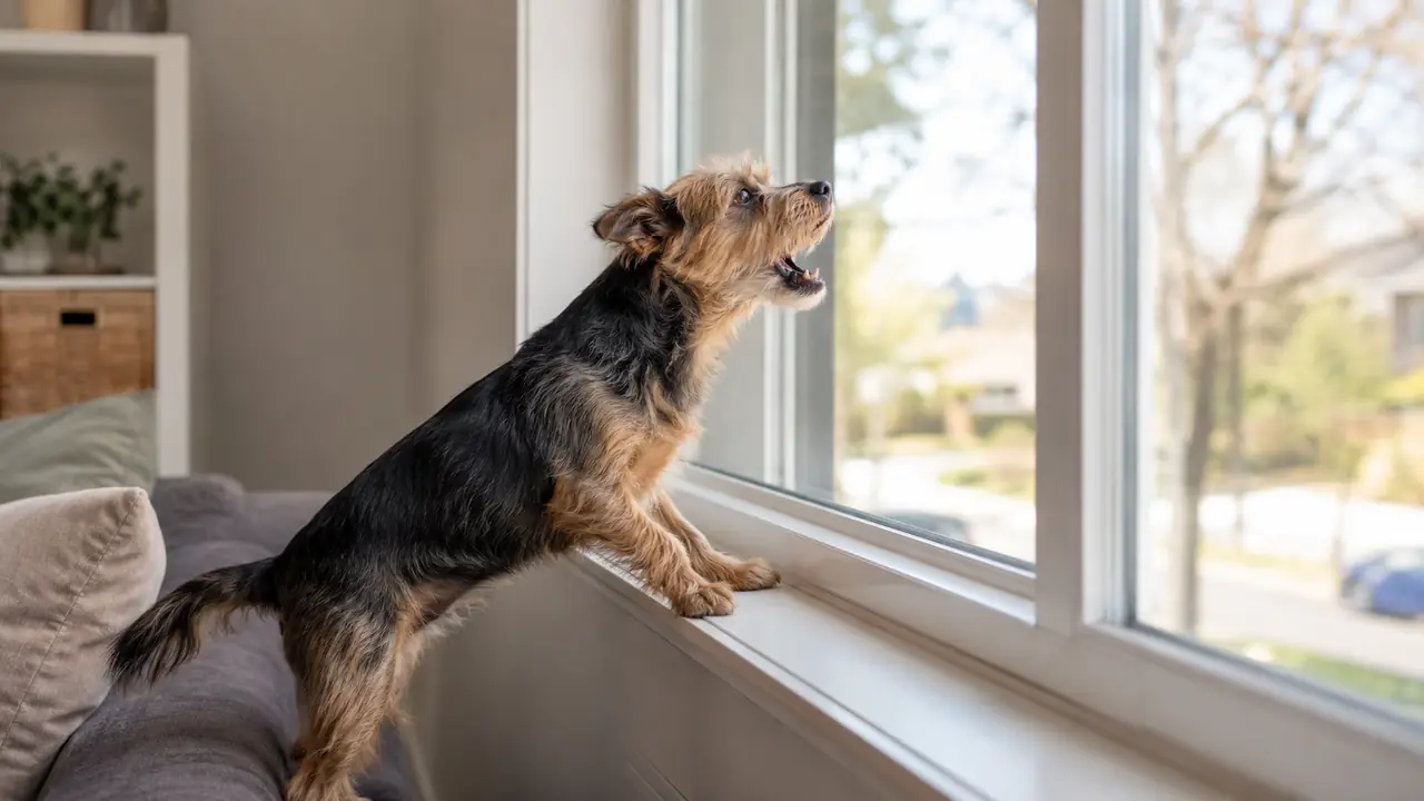 Cane in casa che osserva l'ambiente con attenzione
